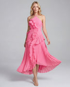 Halter Neck Pleated Ruffle Layered  Maxi Dress