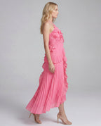 Halter Neck Pleated Ruffle Layered  Maxi Dress