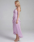Halter Neck Pleated Ruffle Layered  Maxi Dress