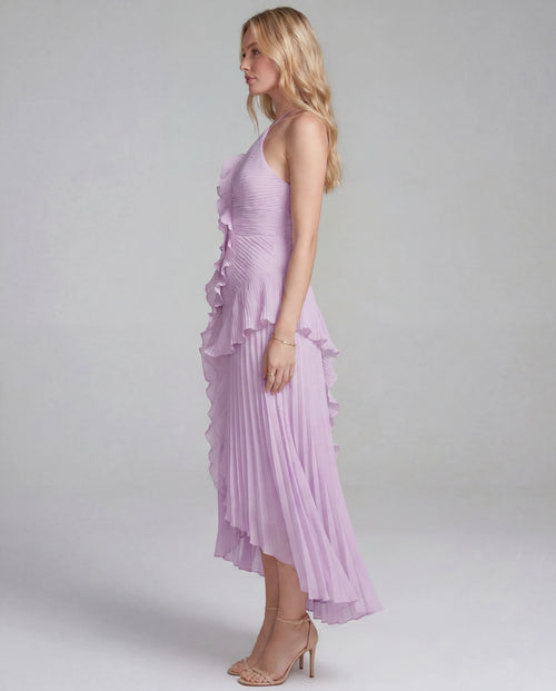 Halter Neck Pleated Ruffle Layered  Maxi Dress