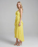 Halter Neck Pleated Ruffle Layered  Maxi Dress