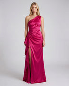 One Shoulder Draped Ruched Side Split Maxi Dress