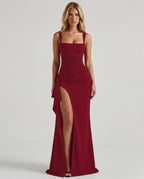 Square Neck Sleeveless Side Split Bodycon Maxi Dress