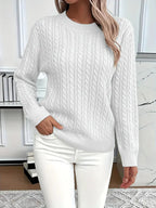 Women's Cable Textured Jumper with Crew Neck and Ribbed Cuffs