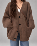 Women's Oversized V-Neck Cardigan with Button Front