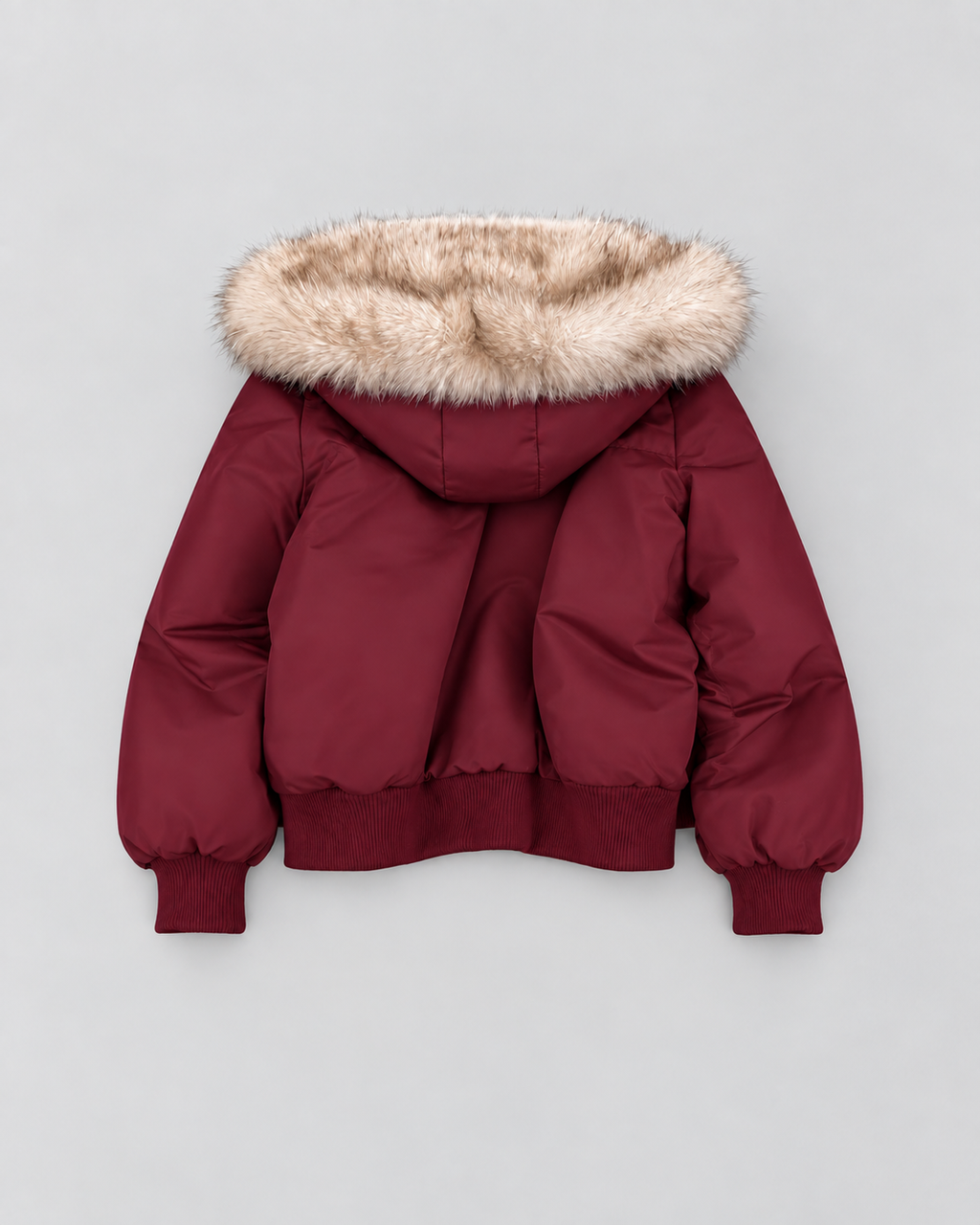 Women's Bomber Jacket with Faux Fur Lining - dark red back