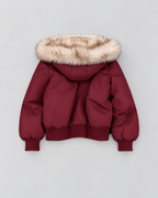 Women's Bomber Jacket with Faux Fur Lining - dark red back