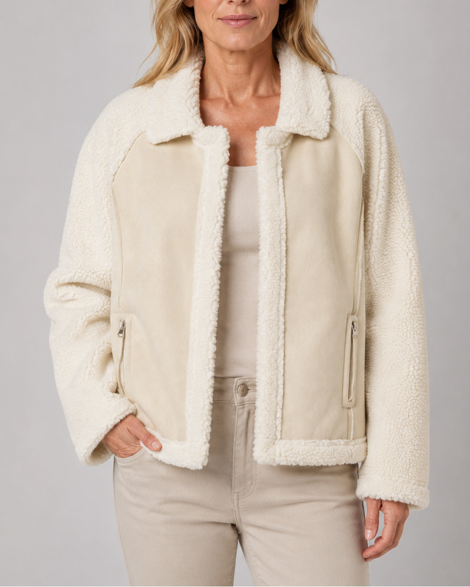 Women's Oversized Teddy Aviator Jacket with Zip Front