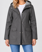 Women's Waterproof Windproof Hooded Rain Coat with Zip Front and Pockets