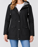 Women's Waterproof Windproof Hooded Rain Coat with Zip Front and Pockets