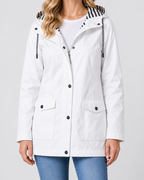 Women's Waterproof Windproof Hooded Rain Coat with Zip Front and Pockets