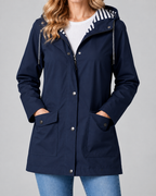 Women's Waterproof Windproof Hooded Rain Coat with Zip Front and Pockets