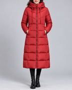 Women's Hooded Longline Padded Puffer Coat with Zip Front and Pockets