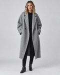 Women's Longline Coat with Notch Lapel and Double Breasted Front