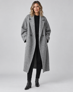 Women's Longline Coat with Notch Lapel and Double Breasted Front