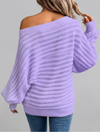 Women's Batwing Sleeve Ribbed Knit Jumper with Off Shoulder Neck