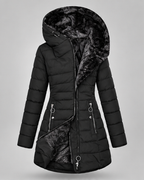 Women's Hooded Puffer Jacket with Fleece Lining and Zip Front