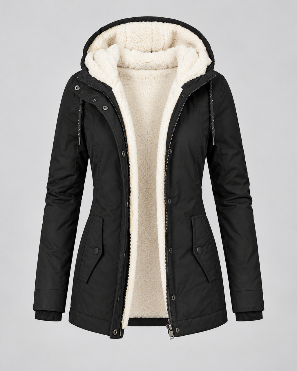 Women's Hooded Fleece-Lined Parka Coat with Zip Front