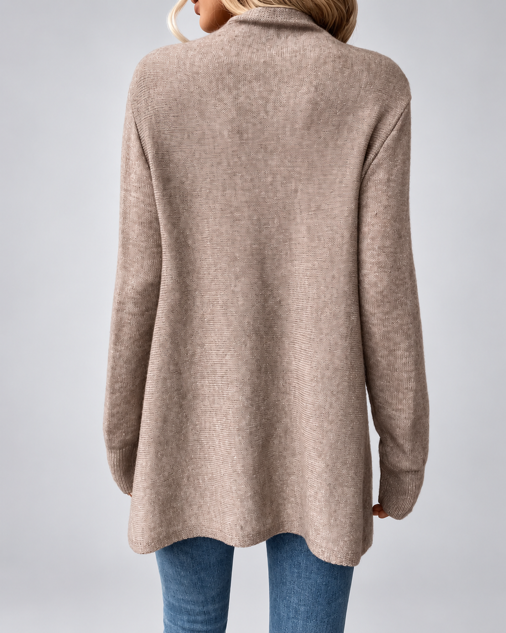 Women's Draped Knit Cardigan with Fringe Trim and Open Front