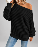 Women's Batwing Sleeve Ribbed Knit Jumper with Off Shoulder Neck