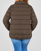 Women's Puffer Jacket with Zip Pockets and Stand Collar