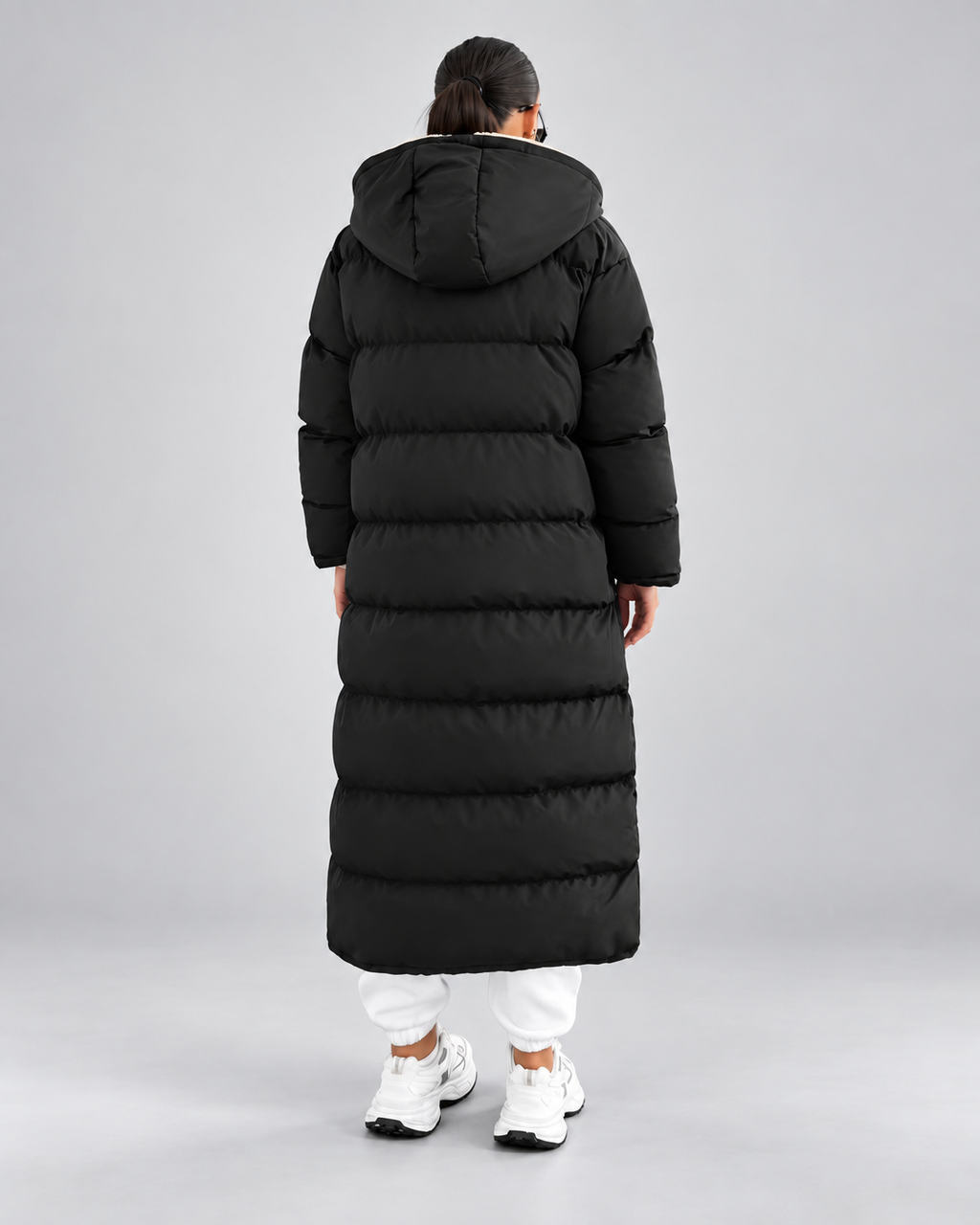 Women's Maxi Puffer Coat with Sherpa Lined Hood and Zip Front