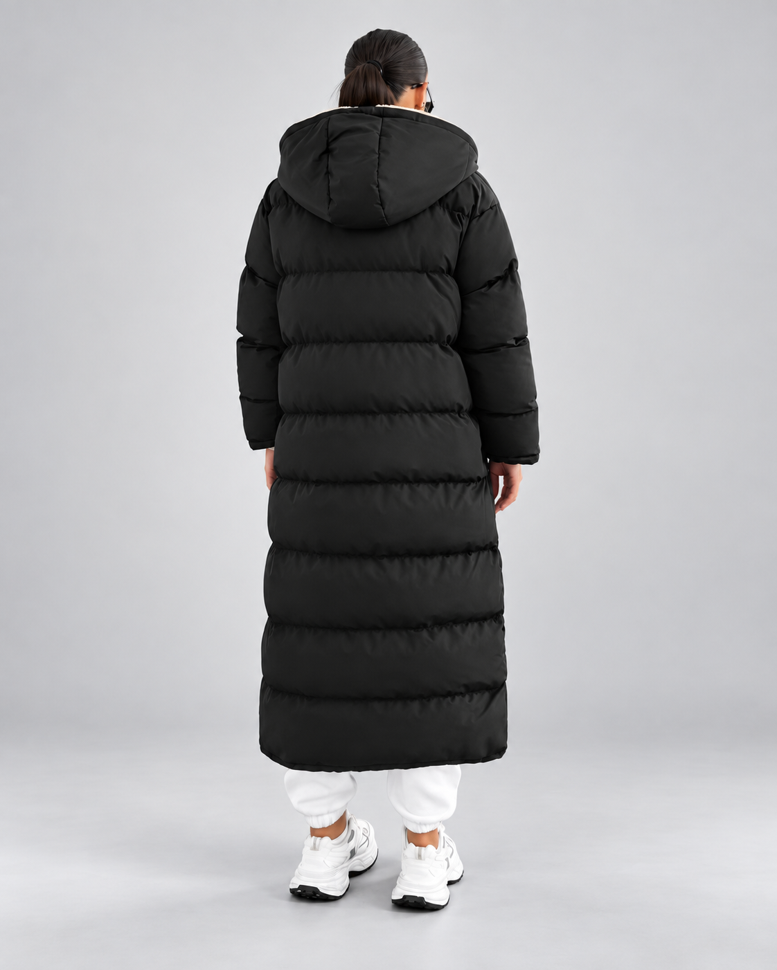 Women's Maxi Puffer Coat with Sherpa Lined Hood and Zip Front