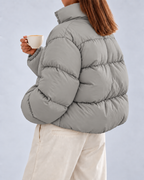Women's Cropped Oversized Padded Puffer Jacket with Stand Collar