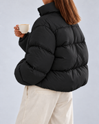 Women's Cropped Oversized Padded Puffer Jacket with Stand Collar