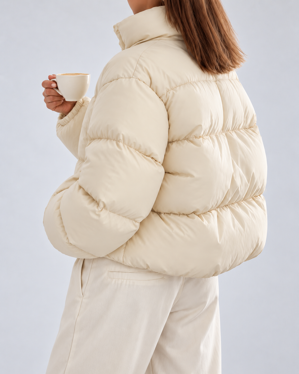 Women's Cropped Oversized Padded Puffer Jacket with Stand Collar