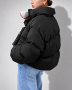 Women's Oversized Padded Puffer Jacket with Funnel Collar and Zip Front