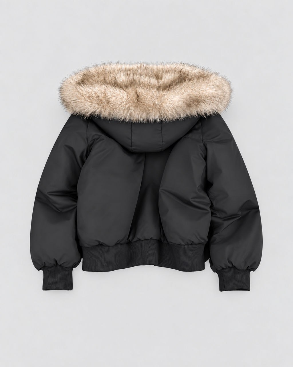 Women's Bomber Jacket with Faux Fur Lining and Hood - back