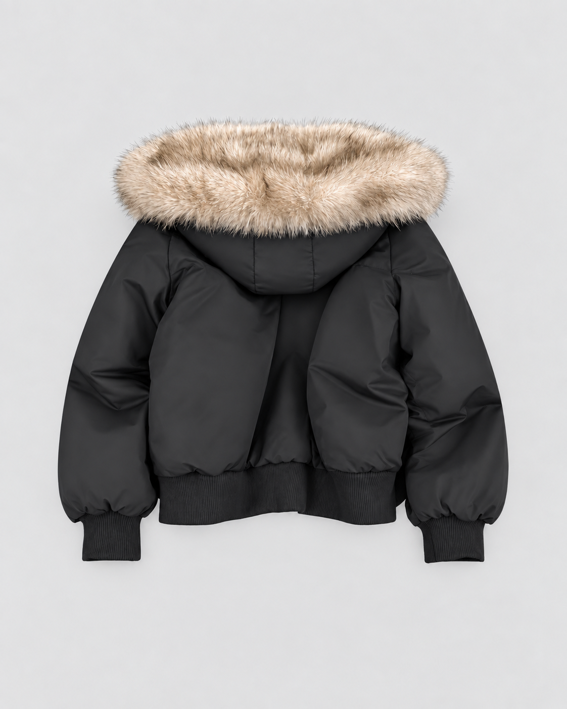 Women's Bomber Jacket with Faux Fur Lining and Hood - back