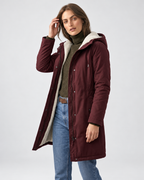 Women's Fleece Lined Long Parka with Hood and Drawstring Waist