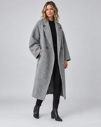 Women's Longline Coat with Notch Lapel and Double Breasted Front
