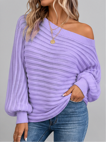 Women's Batwing Sleeve Ribbed Knit Jumper with Off Shoulder Neck