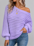 Women's Batwing Sleeve Ribbed Knit Jumper with Off Shoulder Neck