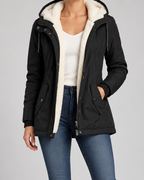 Women's Hooded Fleece-Lined Parka Coat with Zip Front