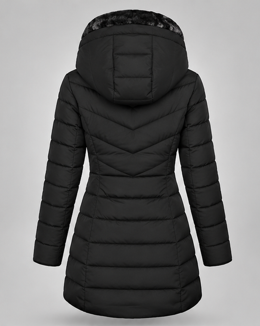 Women's Hooded Puffer Jacket with Fleece Lining and Zip Front