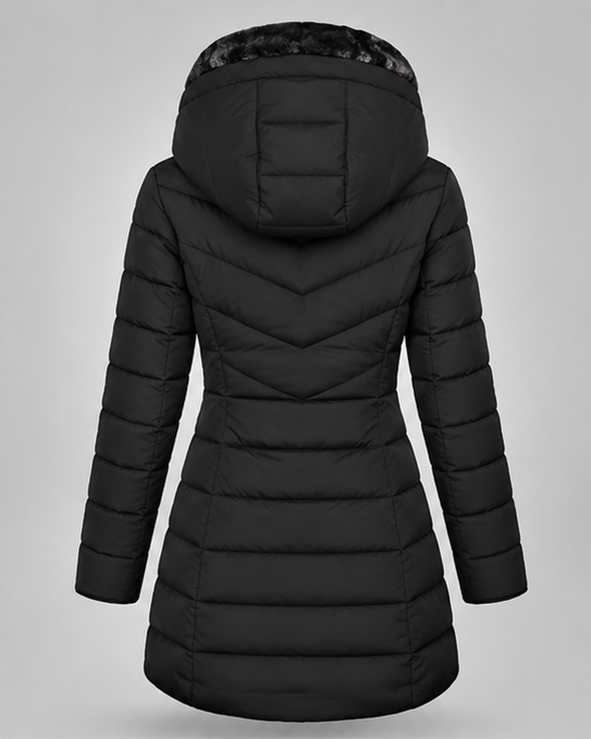 Women's Hooded Puffer Jacket with Fleece Lining and Zip Front