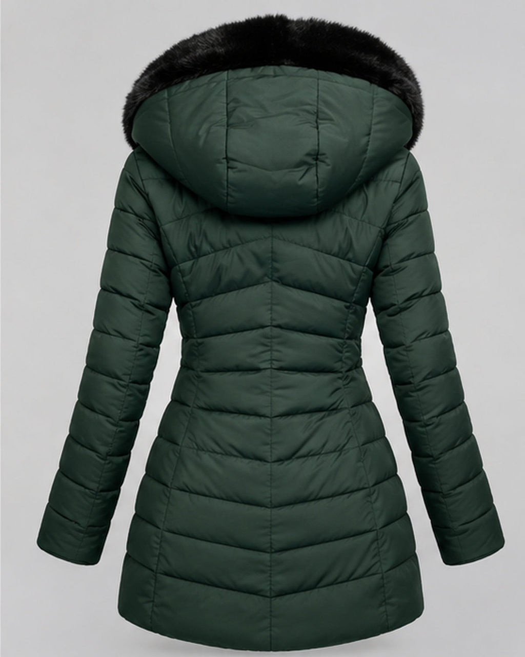 Women's Hooded Puffer Jacket with Fleece Lining and Zip Front