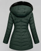 Women's Hooded Puffer Jacket with Fleece Lining and Zip Front