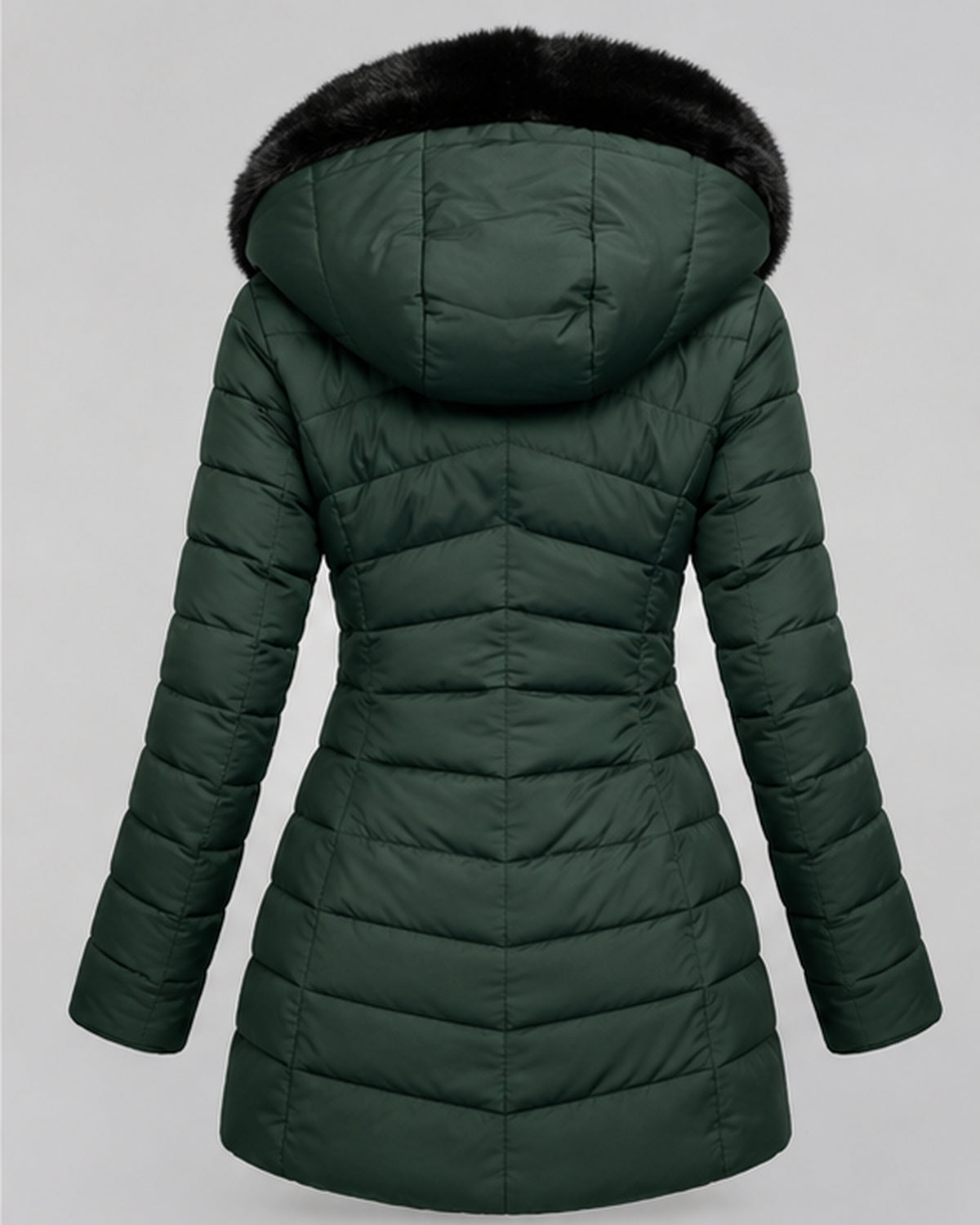 Women's Hooded Puffer Jacket with Fleece Lining and Zip Front