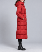 Women's Hooded Longline Padded Puffer Coat with Zip Front and Pockets