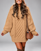 Women's Cable Knit Oversized Jumper Dress with Balloon Sleeves