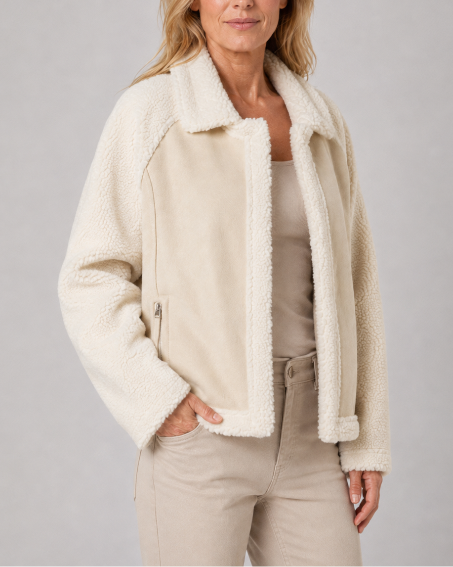 Women's Oversized Teddy Aviator Jacket with Zip Front