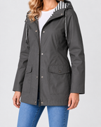 Women's Waterproof Windproof Hooded Rain Coat with Zip Front and Pockets