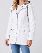 Women's Waterproof Windproof Hooded Rain Coat with Zip Front and Pockets