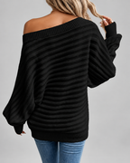 Women's Batwing Sleeve Ribbed Knit Jumper with Off Shoulder Neck