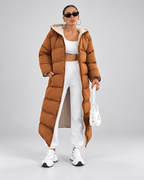 Women's Maxi Puffer Coat with Sherpa Lined Hood and Zip Front